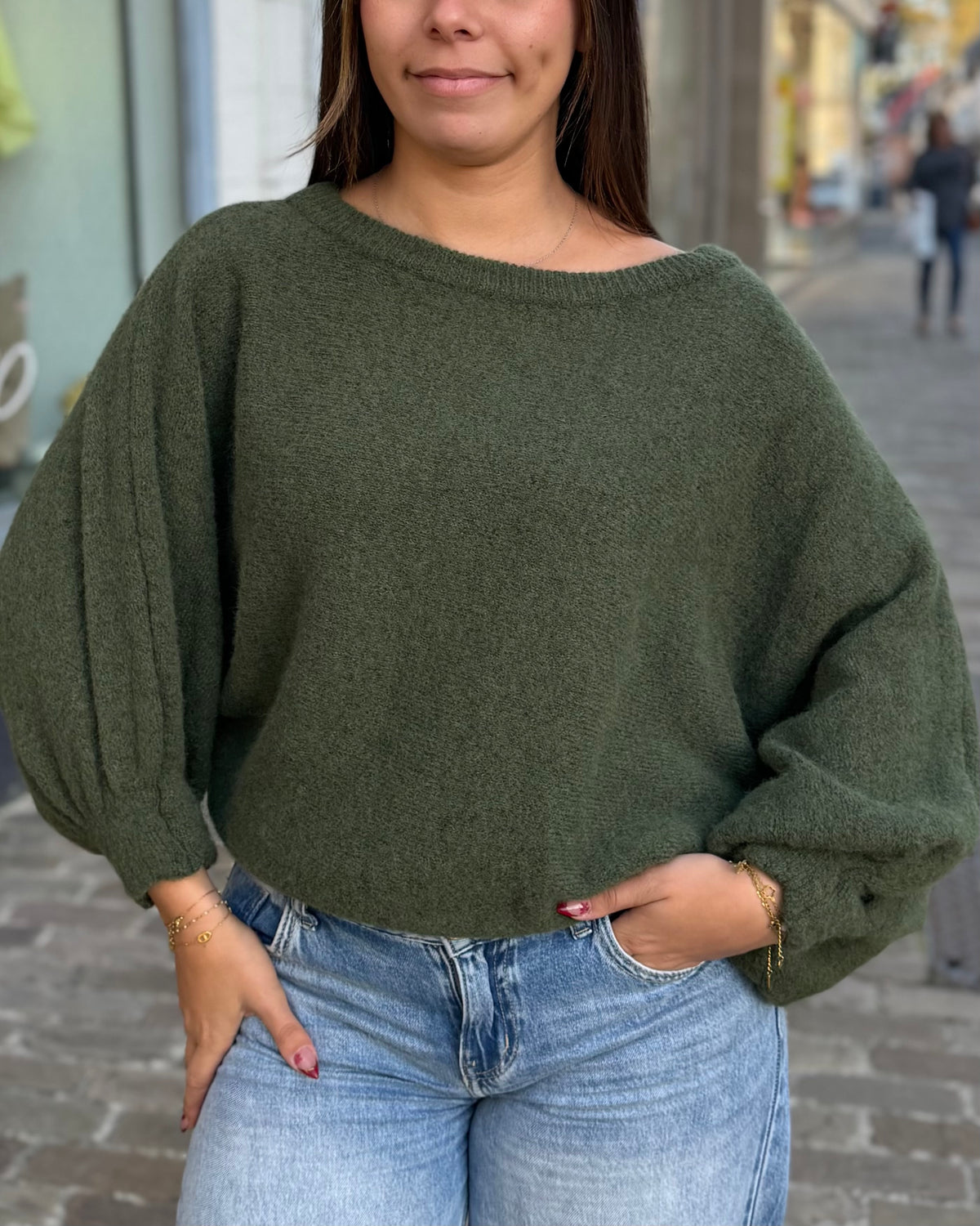 Pull épaule dénudée kaki