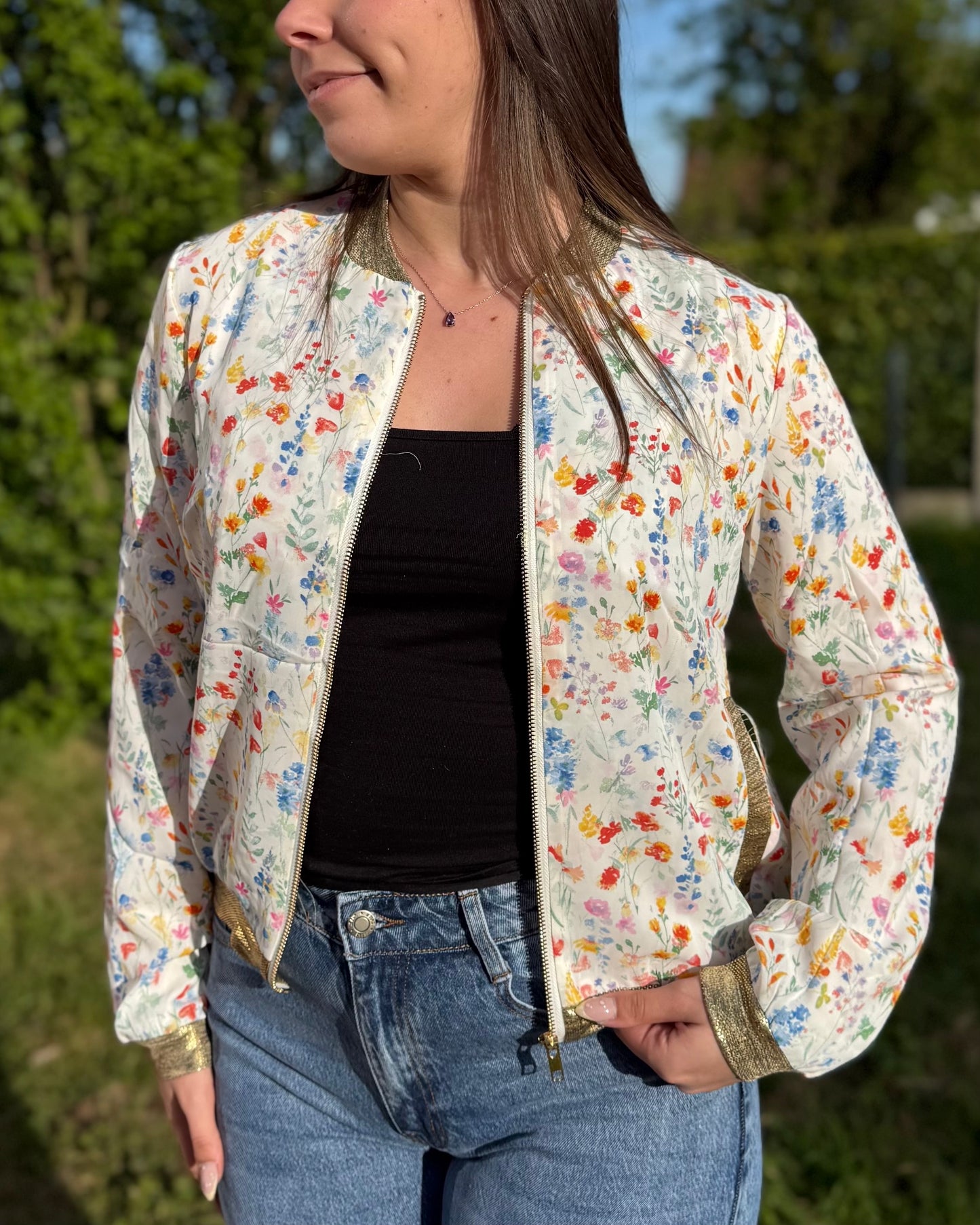 Veste fleurs orange
