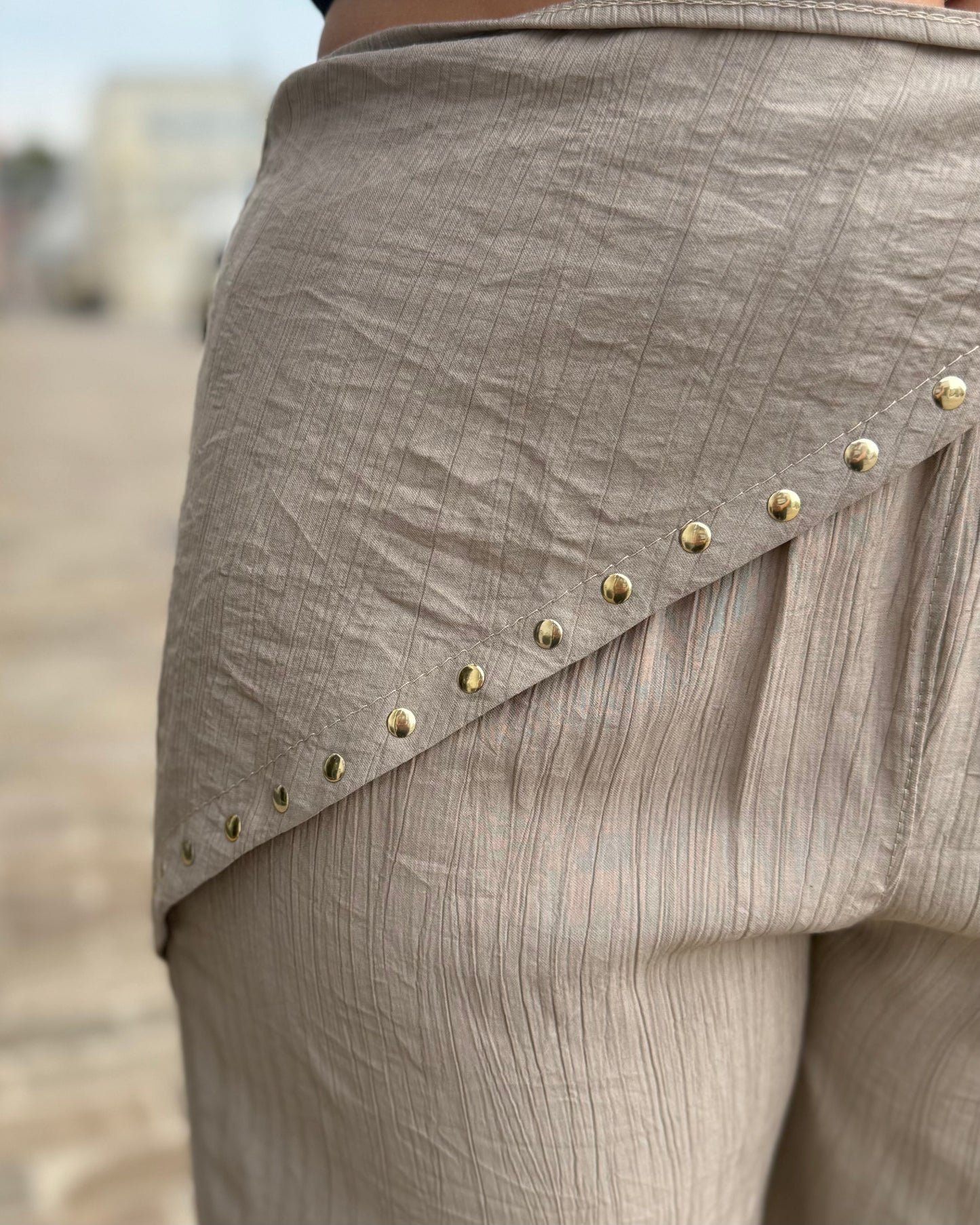 Pantalon fluide avec bandeau taupe