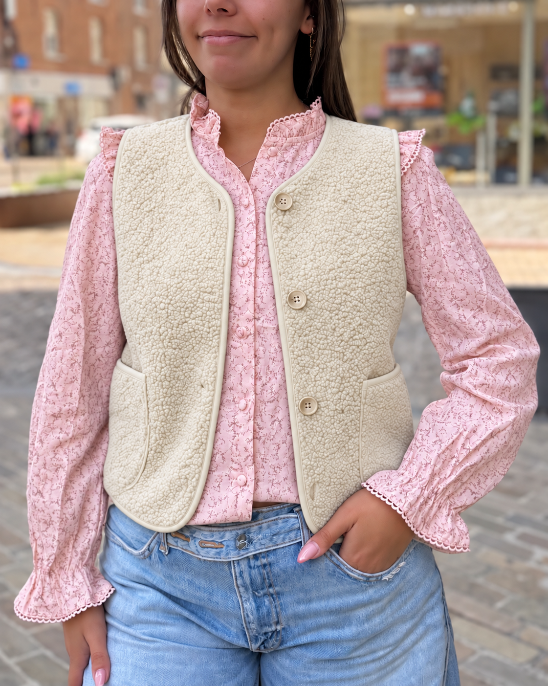 Gilet curly crème