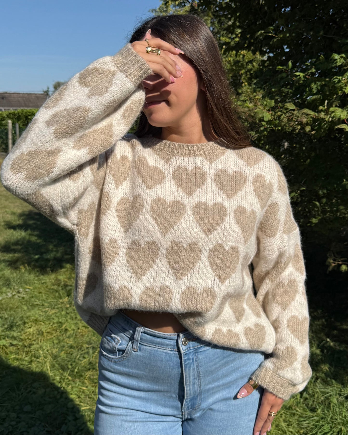 Pull cœur beige réassort