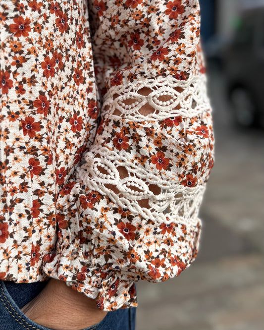 Chemise fleurs rouille