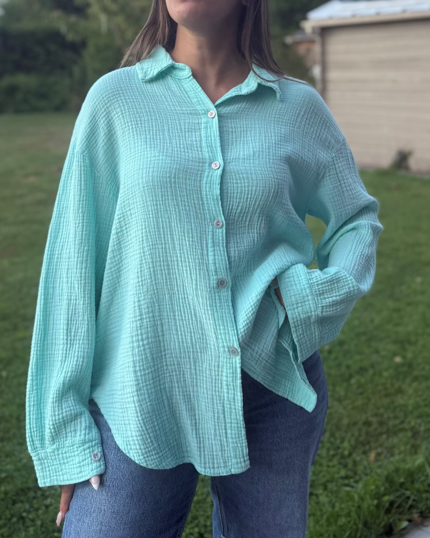 Chemise good vibes turquoise