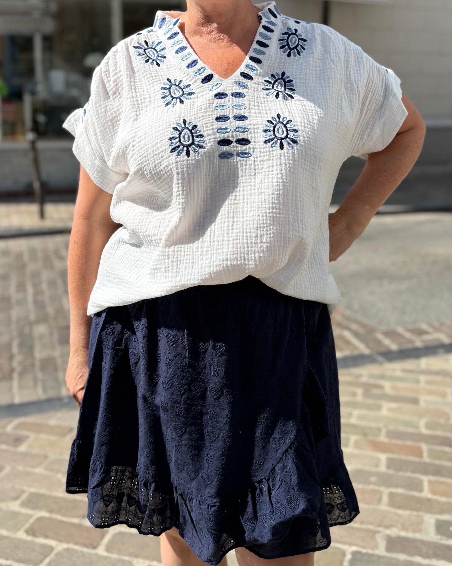 Haut gaze de coton marine