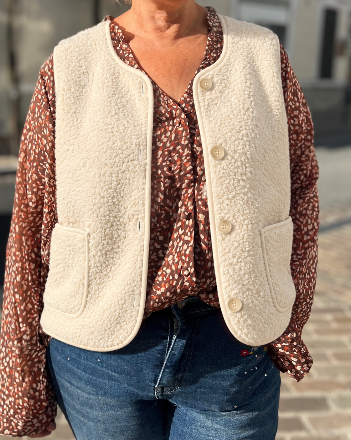 Gilet curly crème