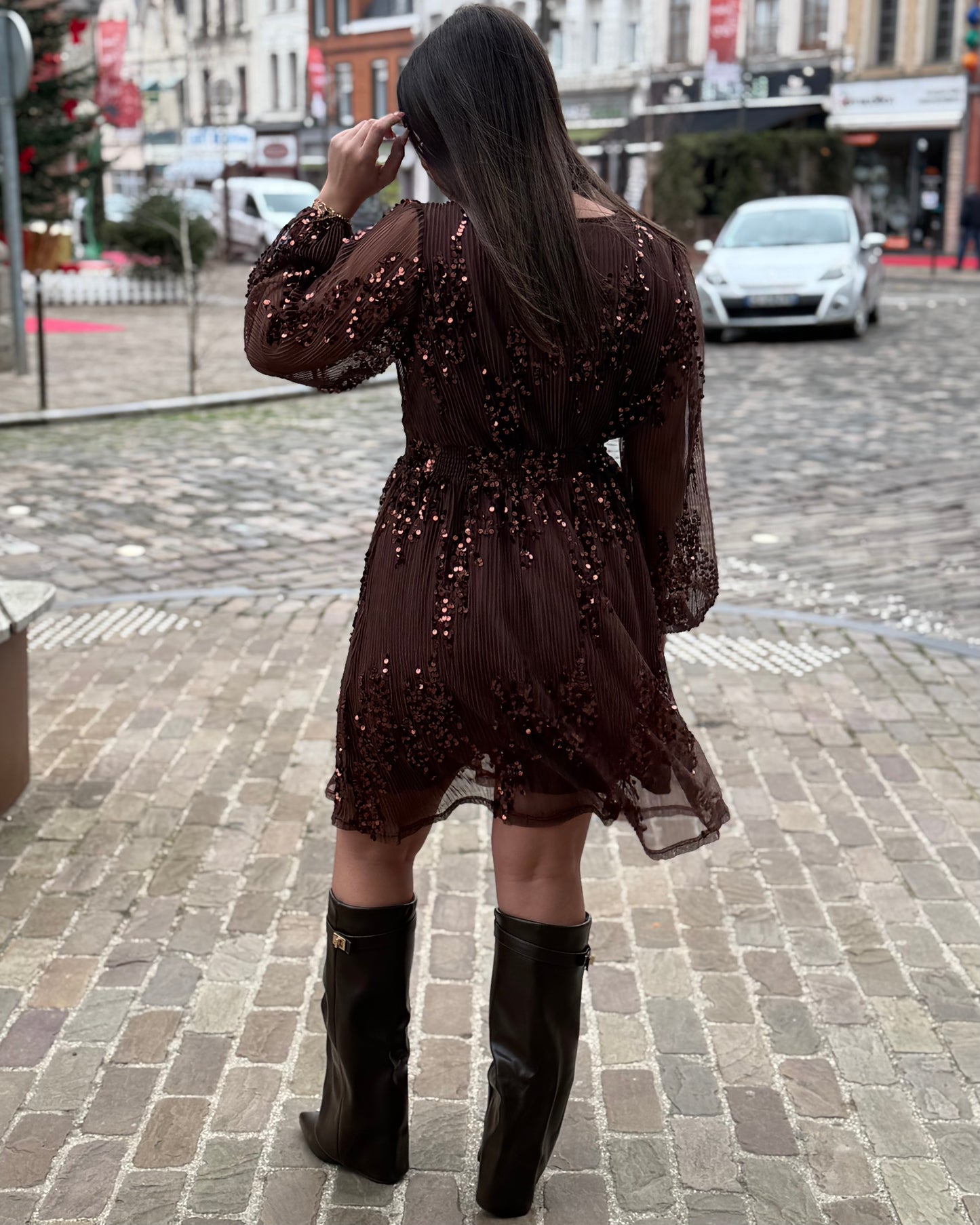 Robe sequin Mélissa marron