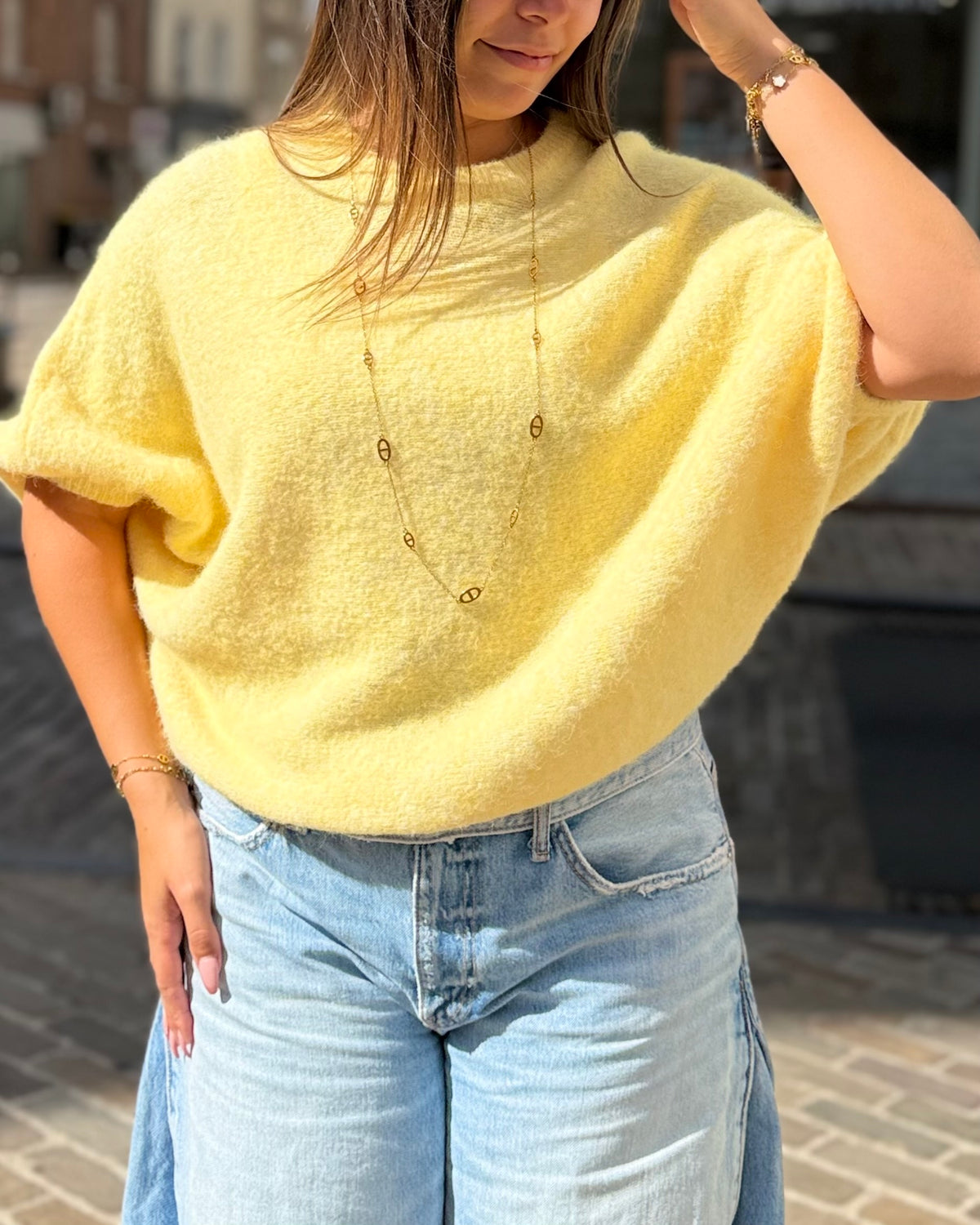 Pull jaune manches 3/4