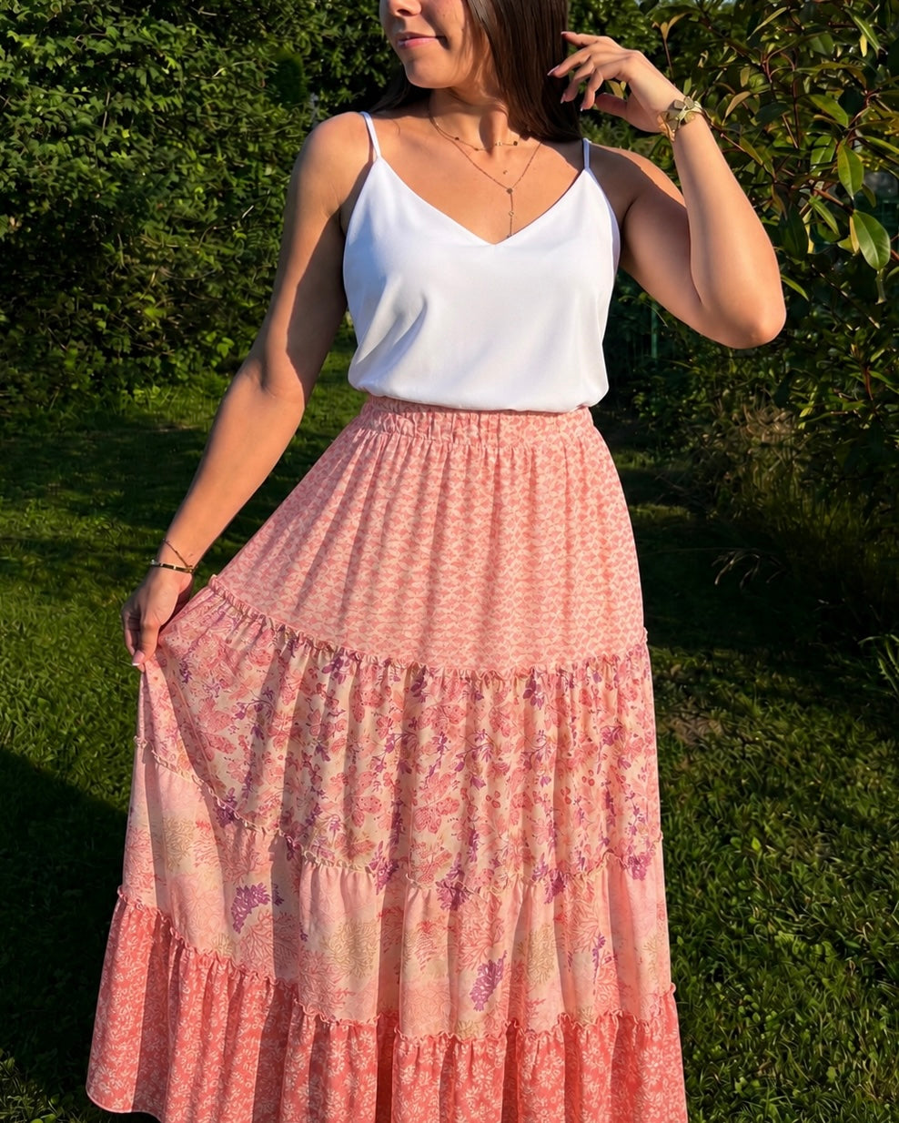 Jupe bohème Bénédicte rose