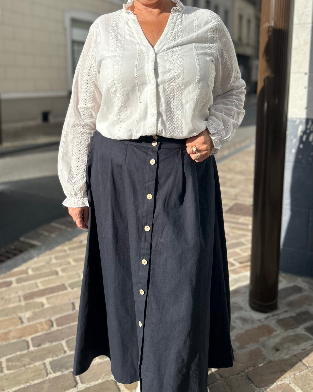 Jupe coton marine avec boutons