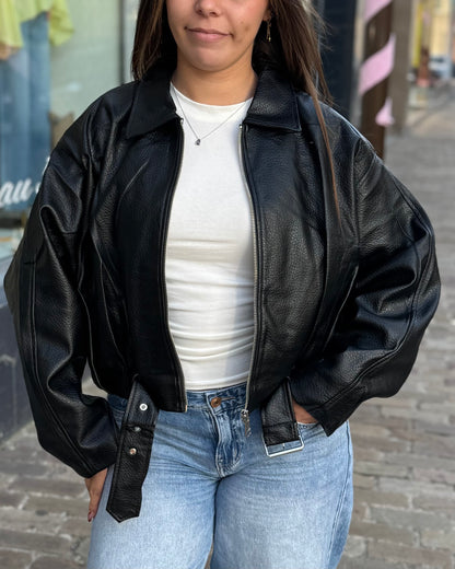 Bomber en simili cuir noir