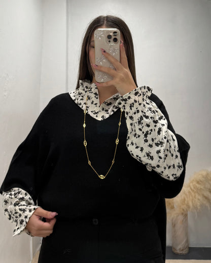 Chemise fleurs noires
