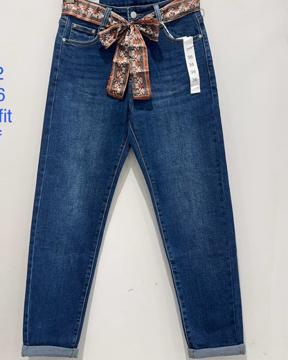 Jean mom ceinture satin