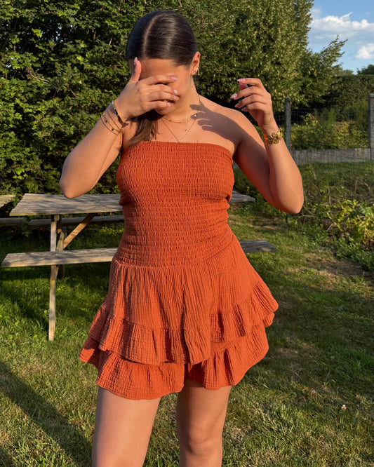 Combi jupe short Camélia rouille