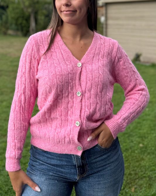 Gilet torsadé rose