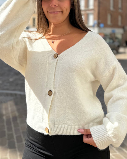 Gilet blanc boutons bois