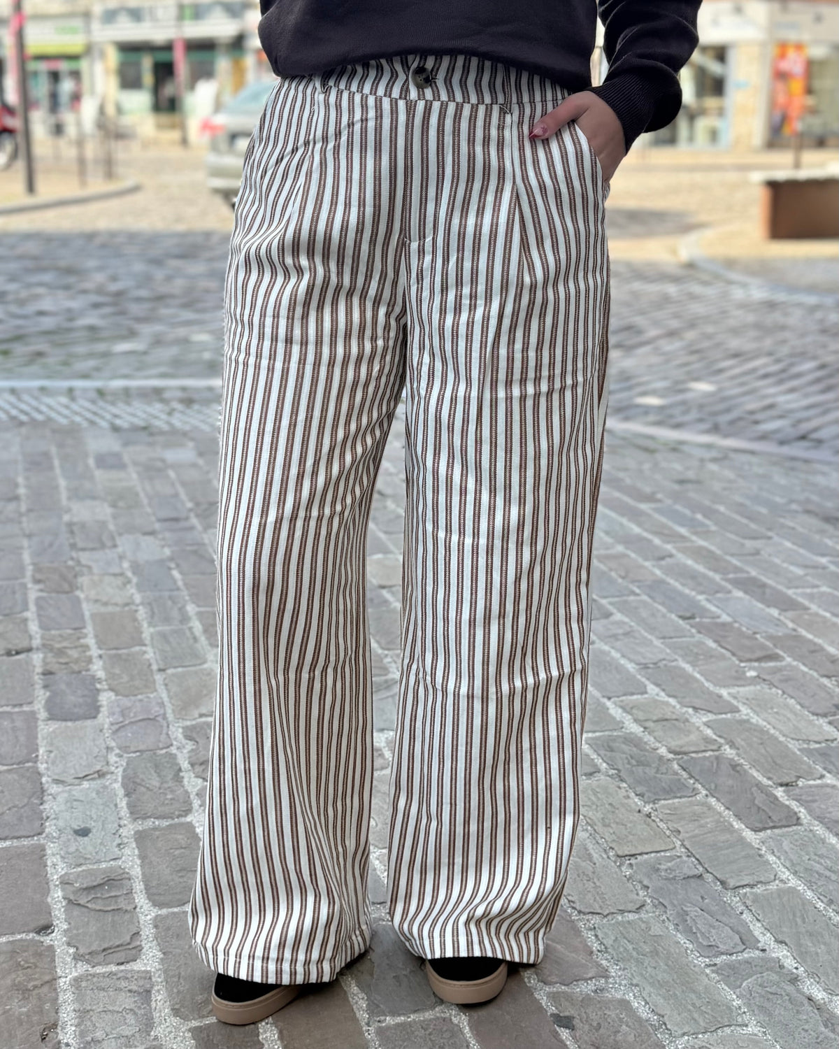 Pantalon rayures camel