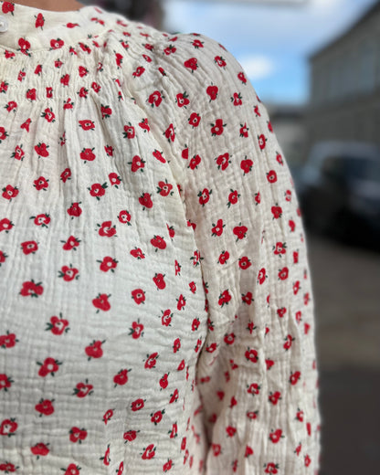 Chemise gaze de coton fleurs rouge ❤️