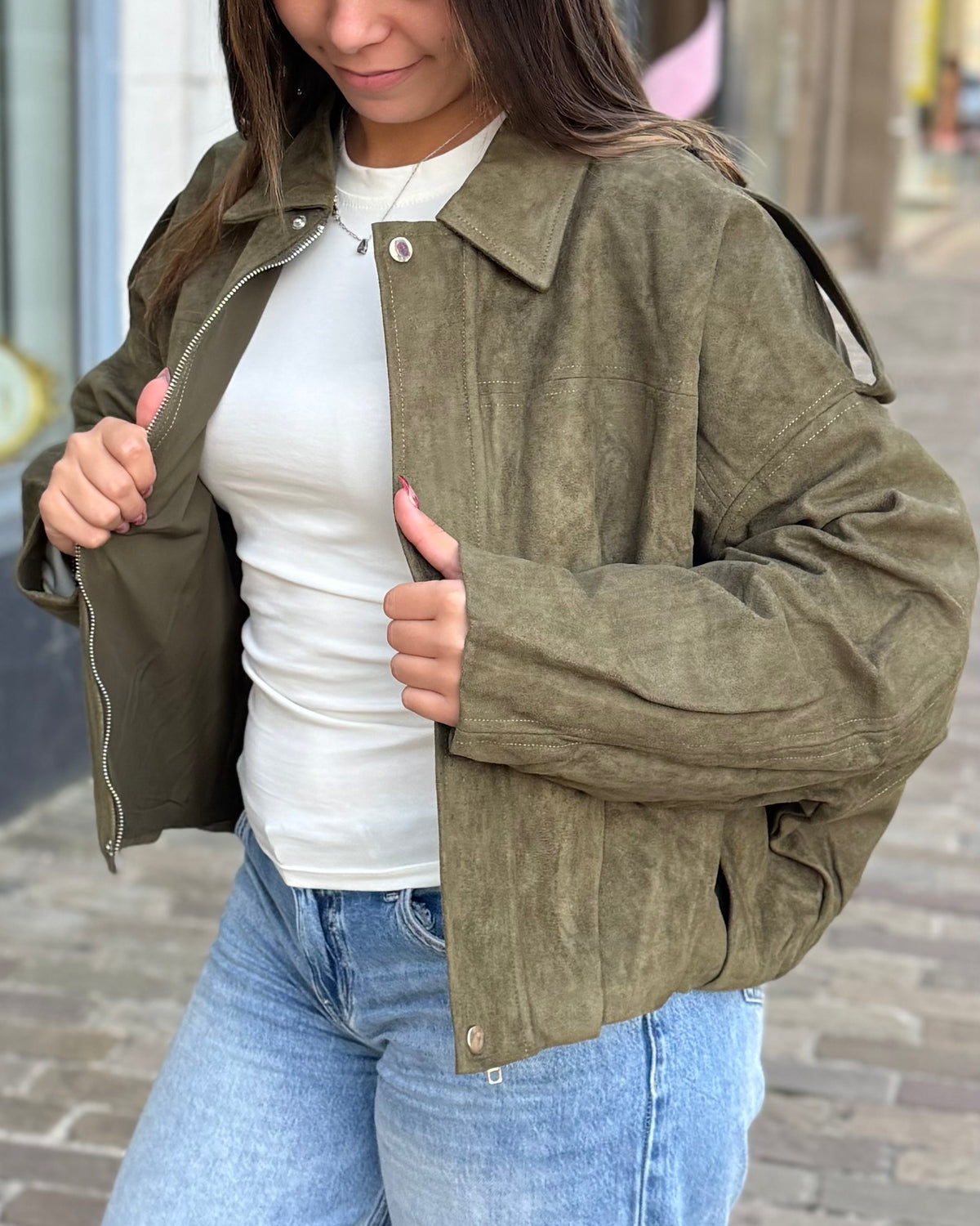Bombers peau de pêche kaki