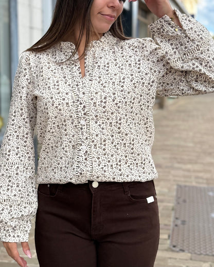 Chemise champêtre fleurie marron 🤎
