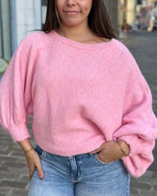 Pull épaule dénudée rose
