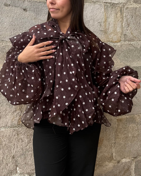 Chemise marron à pois