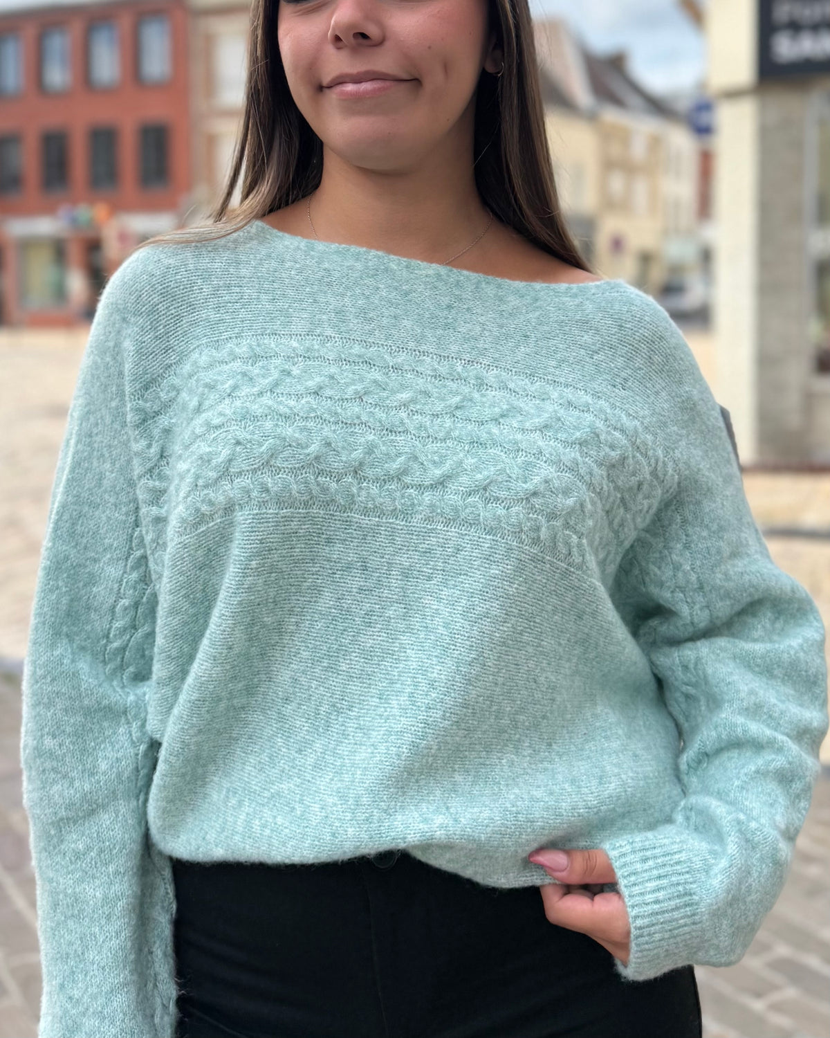 Pull col bateau turquoise
