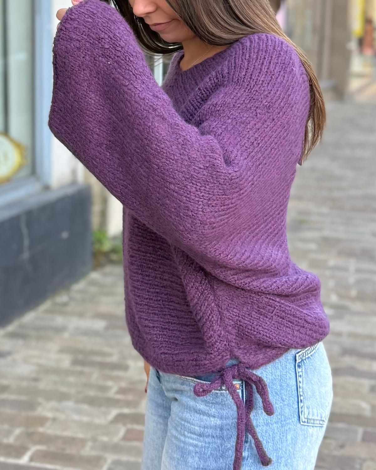 Pull chauve souris col V violet 34 à 44