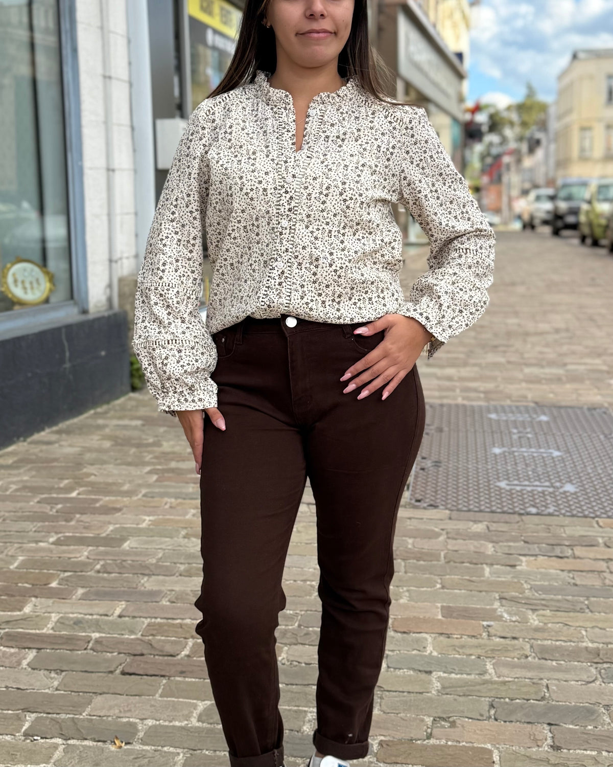 Chemise champêtre fleurie marron 🤎