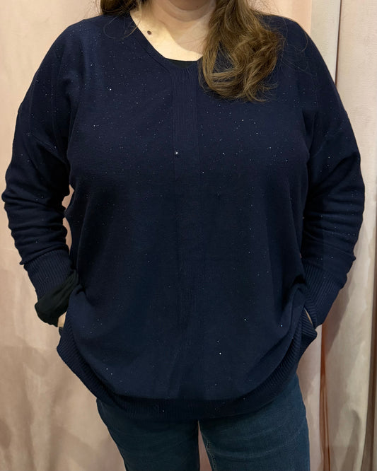 Pull marine pailletée