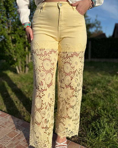 Jean jaune dentelle