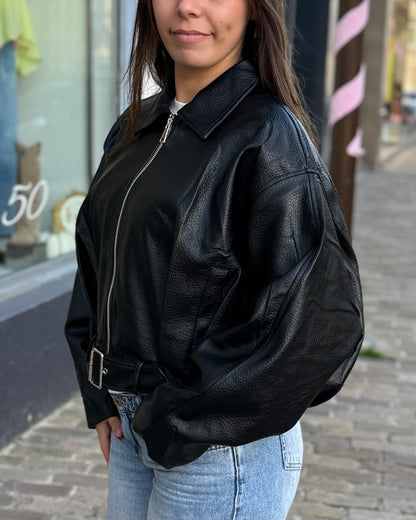 Bomber en simili cuir noir