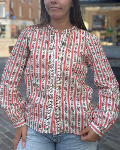 Chemise fleurie rouge