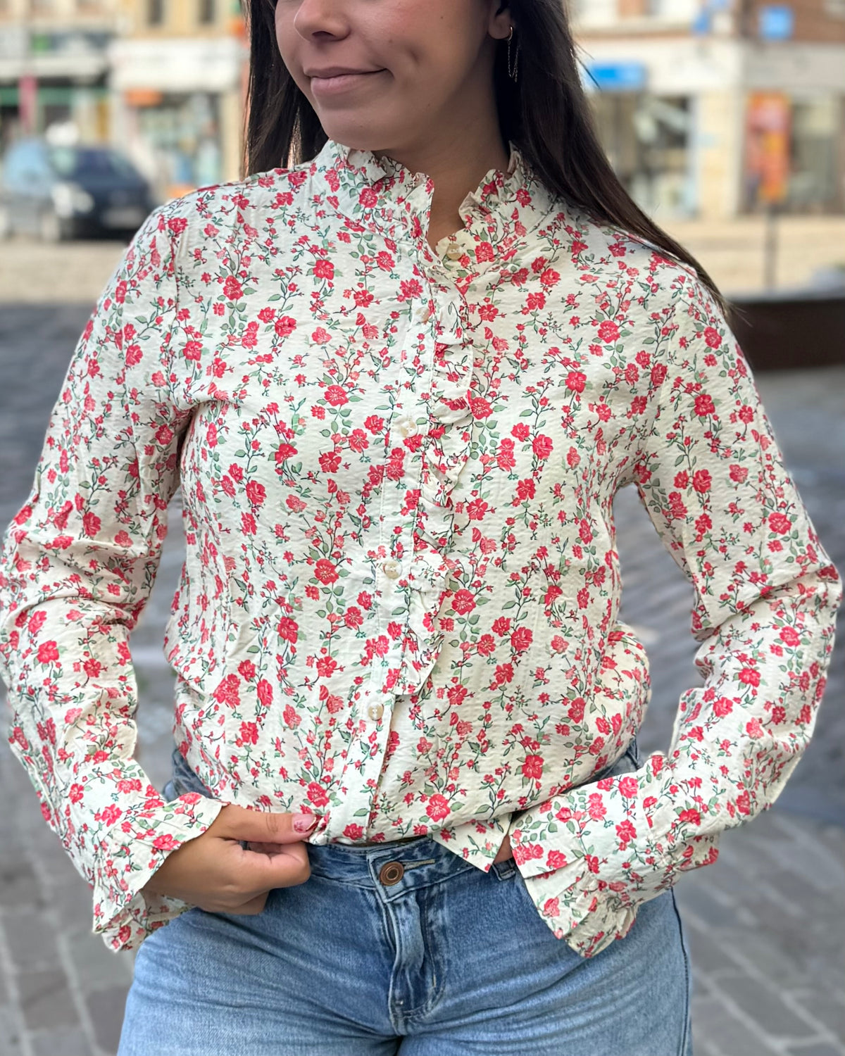 Chemise fleurie rouge