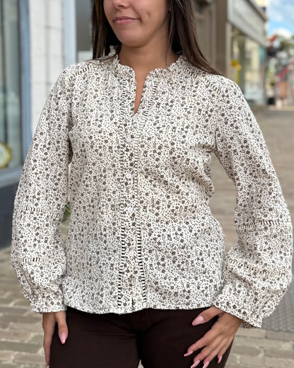 Chemise champêtre fleurie marron 🤎