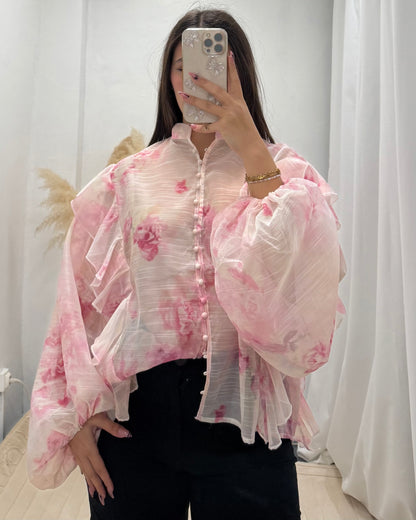 Chemise rose à volant