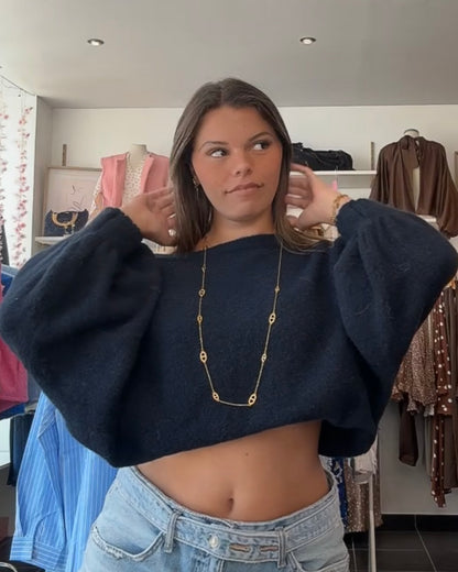 Pull bleu marine femme à épaule dénudée