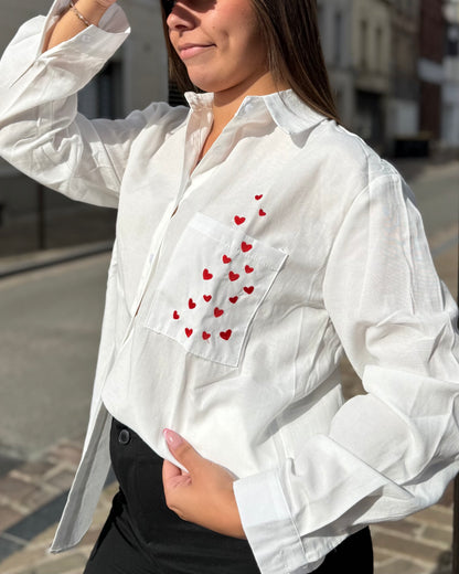 Chemise blanche cœur brodé
