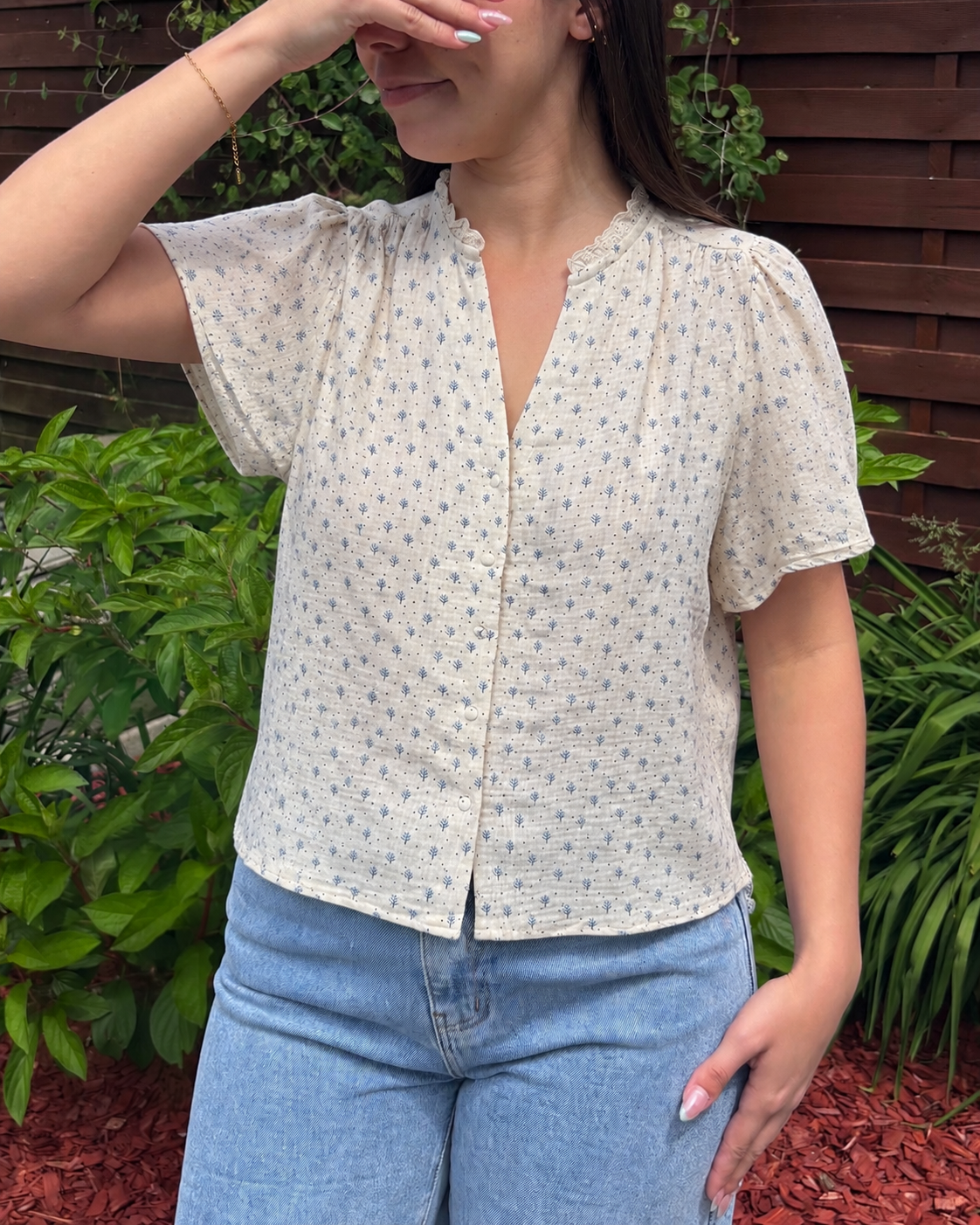 Haut gaze de coton bleu