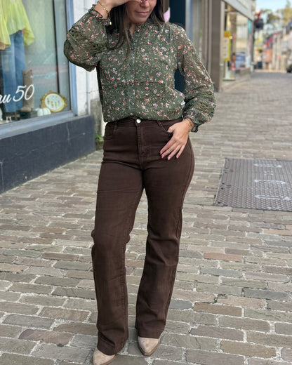 Chemise fleurie vert kaki