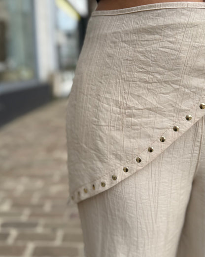 Pantalon fluide avec bandeau beige