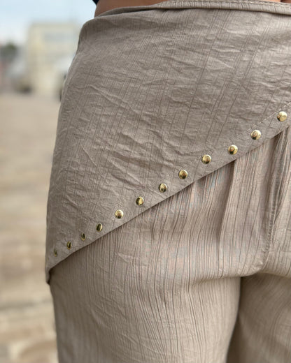 Pantalon fluide avec bandeau taupe