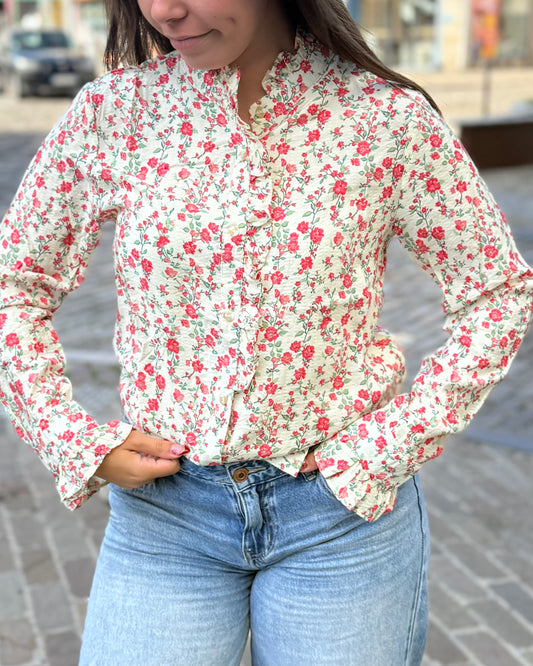 Chemise fleurie rouge