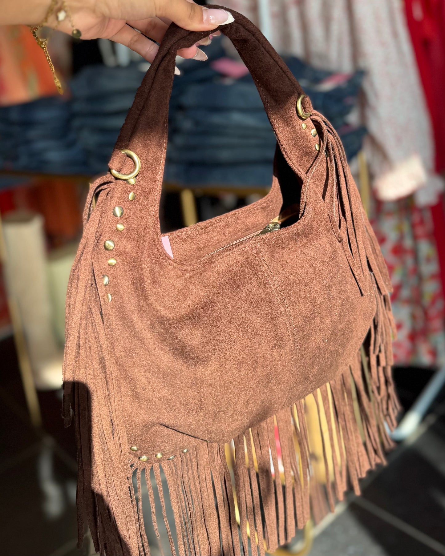 Sac franges marron