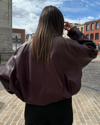 Bomber oversize bordeaux en simili cuir By Rayanna