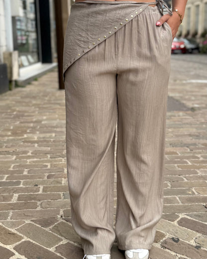 Pantalon fluide avec bandeau taupe