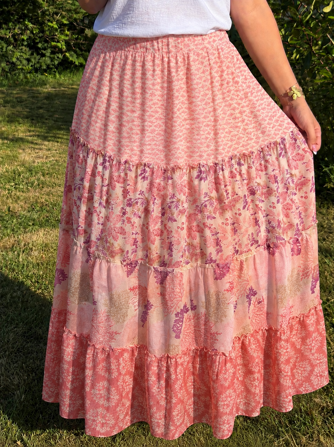Jupe bohème Bénédicte rose