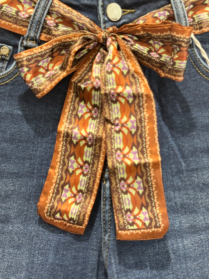 Jean mom ceinture satin