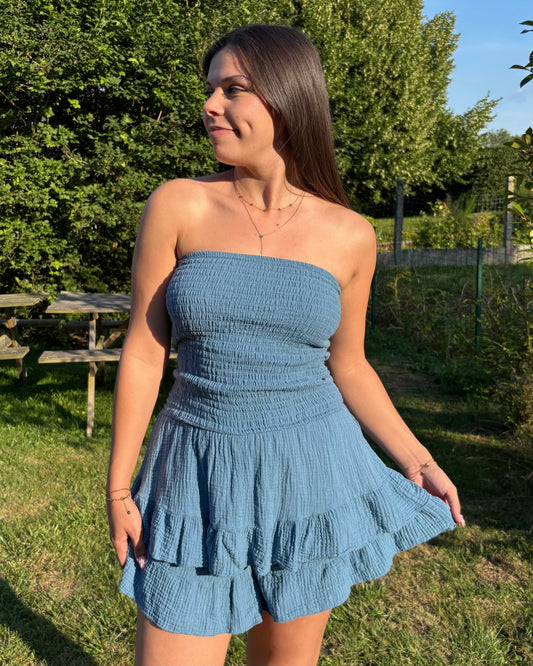 Combi jupe short Camélia bleu