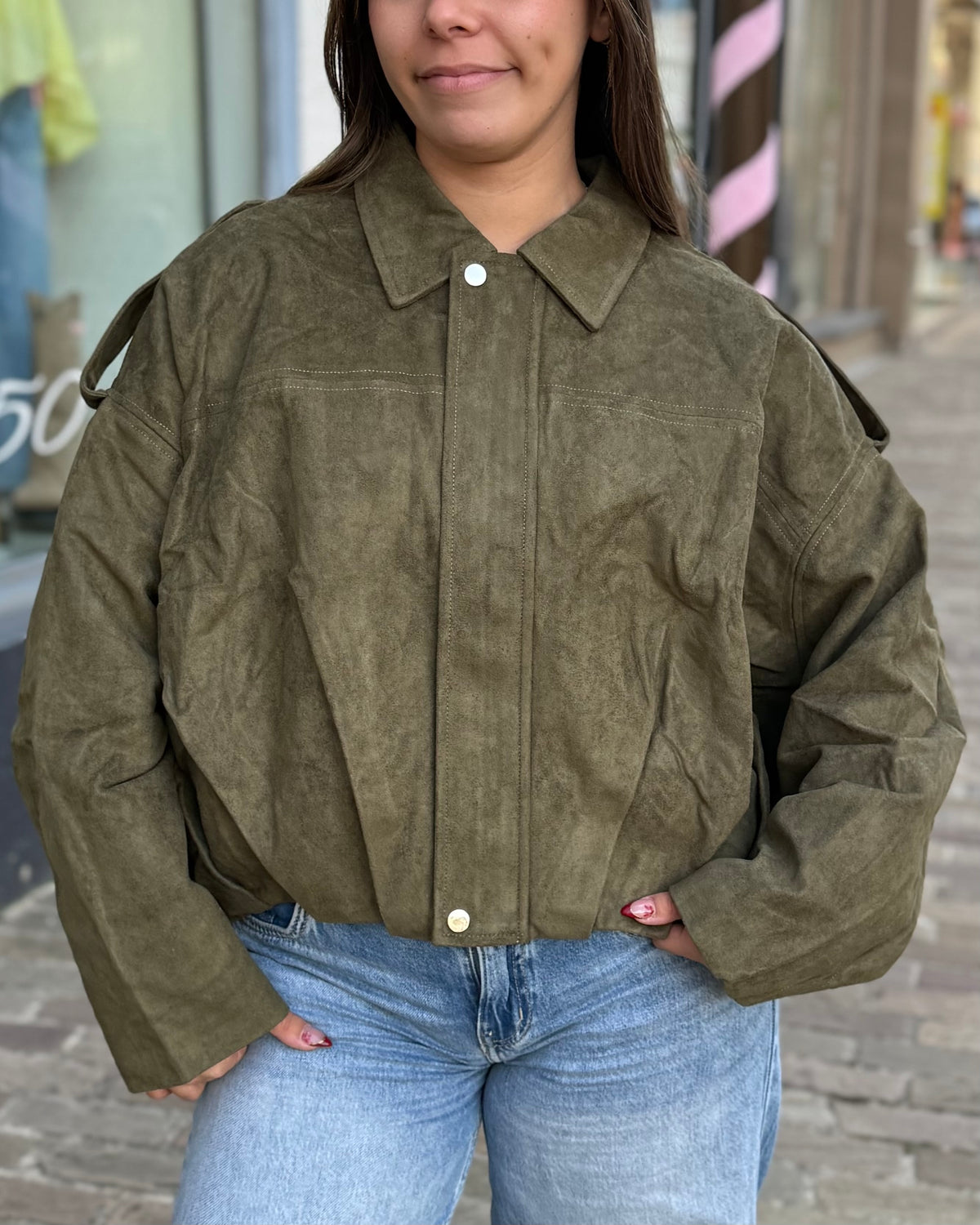Bombers peau de pêche kaki
