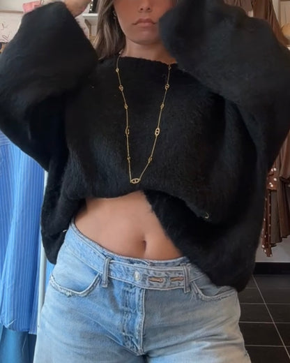 Pull noir femme à épaule dénudée grande taille